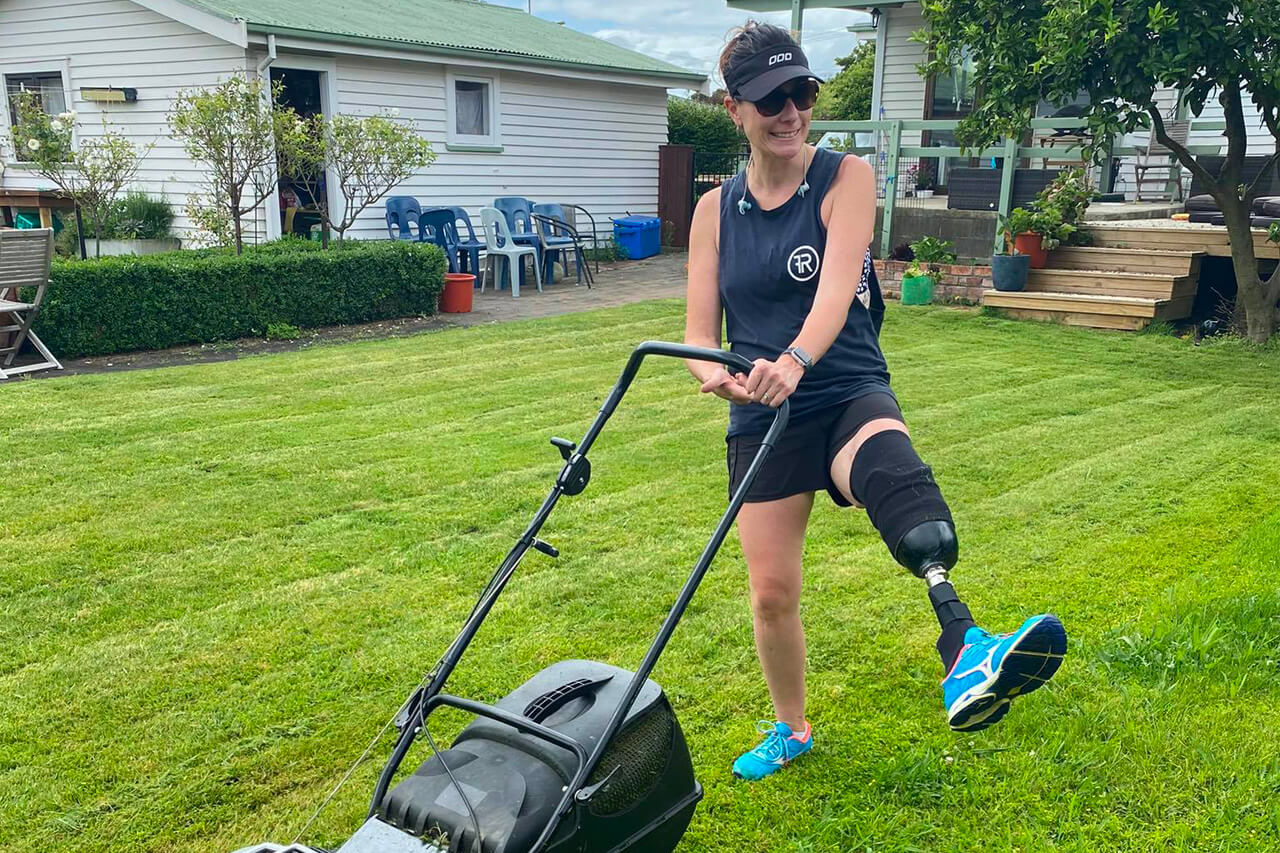 Pro Armour worn by woman mowing lawn